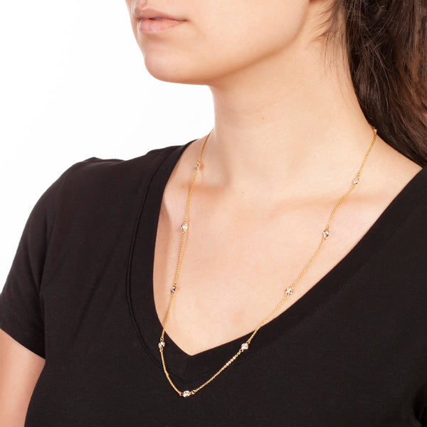 Sole du Soleil Women's 18K Yellow Gold Plated CZ Simulated Diamond 24" Satellite Necklace - SDS20224NO