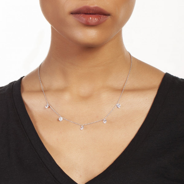 Sole du Soleil Women's 18K White Gold Plated CZ Simulated Diamond Floating Stone Fashion Necklace - SDS10802NO