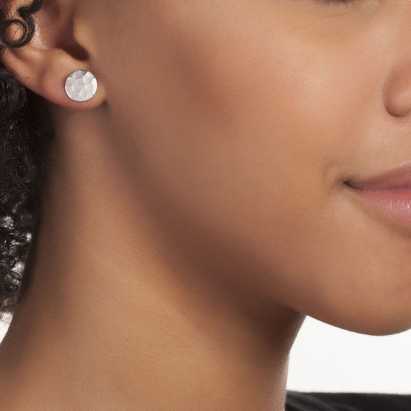 Sole du Soleil Women's 18K White Gold Plated Satin Finish Hammered Circle Stud Fashion Earrings - SDS20235EO