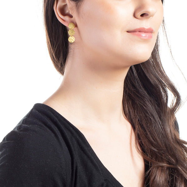 Sole du Soleil Women's 18K Yellow Gold Plated Satin Finish Hammered Circle Dangle Fashion Earrings - SDS20285EO
