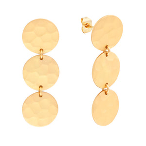 Sole du Soleil Women's 18K Yellow Gold Plated Satin Finish Hammered Circle Dangle Fashion Earrings