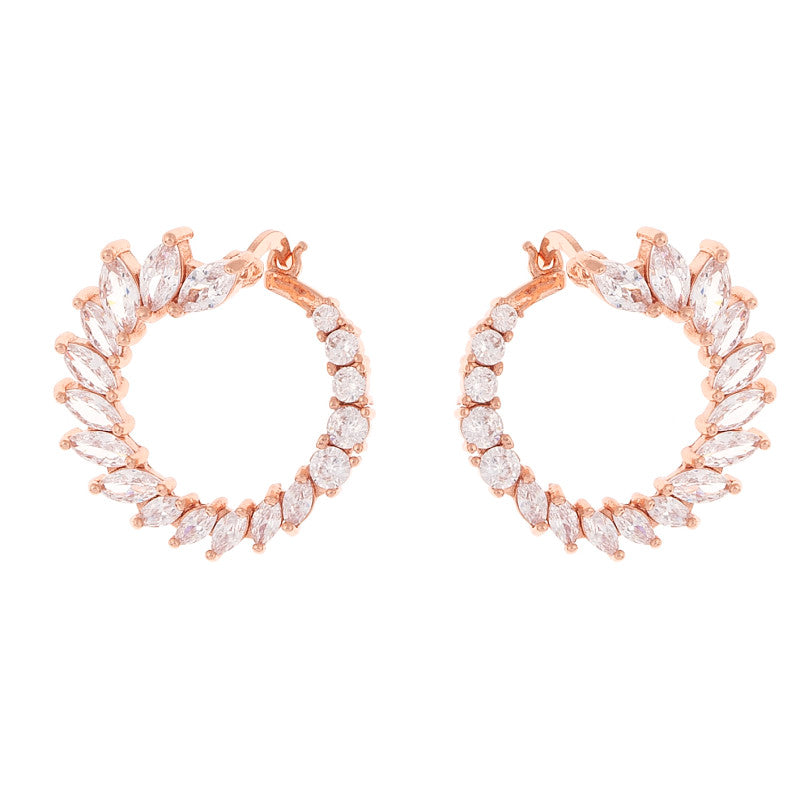 Sole du Soleil Women's 18K Rose Gold Plated CZ Simulated Diamond Flared Hoop Fashion Earrings