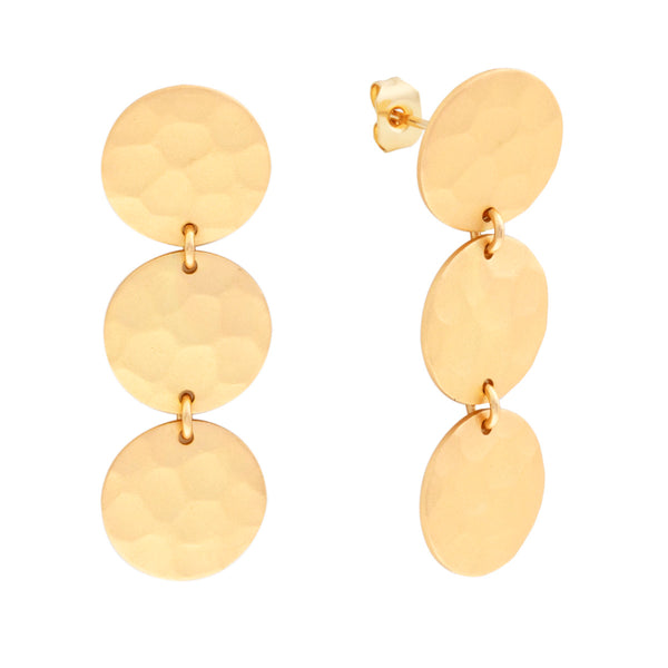 Sole du Soleil Women's 18K Yellow Gold Plated Satin Finish Hammered Circle Dangle Fashion Earrings - SDS20285EO