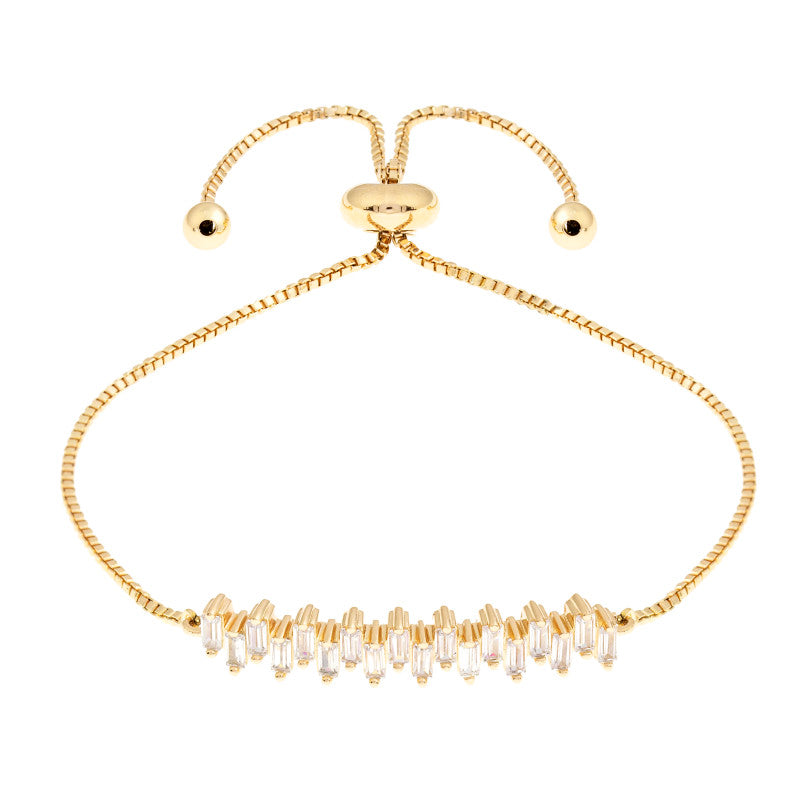 Sole du Soleil Women's 18K Yellow Gold Plated CZ Simulated Diamond Baguette Bolo Fashion Bracelet