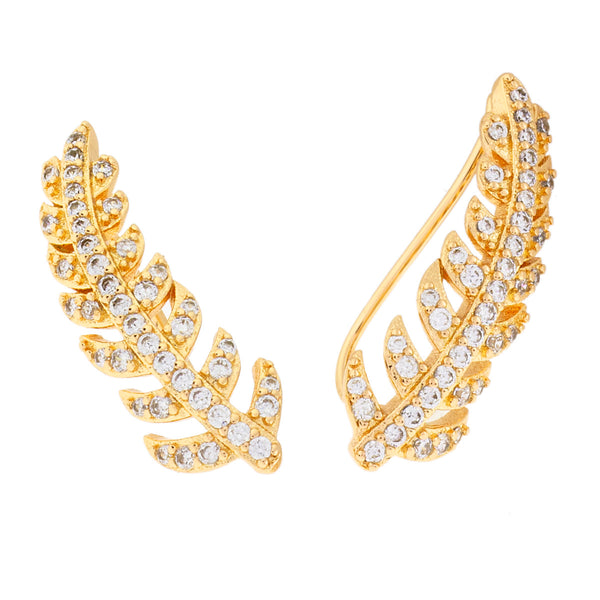 Sole du Soleil Women's 18K Yellow Gold Plated CZ Simulated Diamond Crawler Leaf Fashion Earrings - SDS20325EO