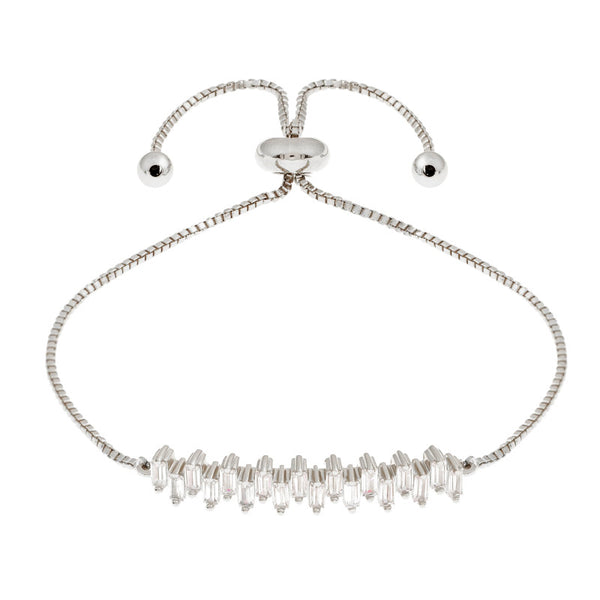 Sole du Soleil Women's 18K White Gold Plated CZ Simulated Diamond Baguette Bolo Fashion Bracelet