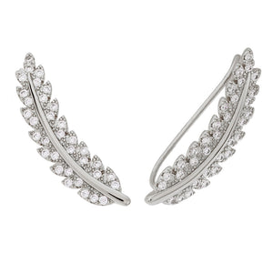 Sole du Soleil Women's 18K White Gold Plated CZ Simulated Diamond Leaf Crawler Fashion Earrings