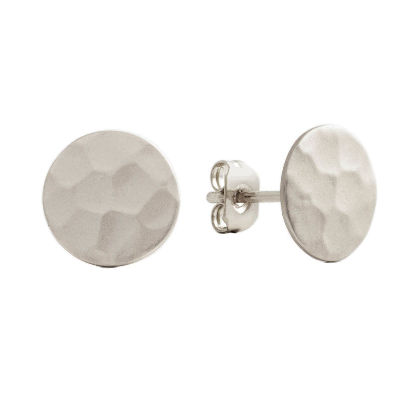 Sole du Soleil Women's 18K White Gold Plated Satin Finish Hammered Circle Stud Fashion Earrings