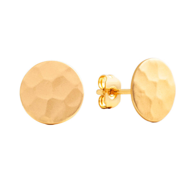 Sole du Soleil Women's 18K Yellow Gold Plated Satin Finish Hammered Circle Stud Fashion Earrings - SDS20236EO