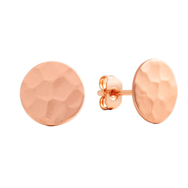 Sole du Soleil Women's 18K Rose Gold Plated Satin Finish Hammered Circle Stud Fashion Earrings - SDS20237EO