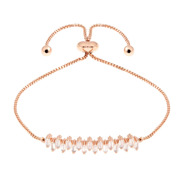 Sole du Soleil Women's 18K Rose Gold Plated CZ Simulated Diamond Baguette Bolo Fashion Bracelet - SDS20307BO