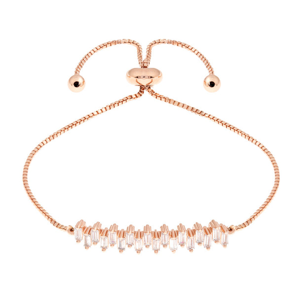 Sole du Soleil Women's 18K Rose Gold Plated CZ Simulated Diamond Baguette Bolo Fashion Bracelet