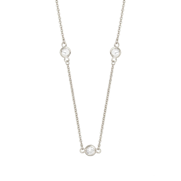 Sole du Soleil Women's 18K White Gold Plated CZ Simulated Diamond 16" Satellite Necklace - SDS20220NO