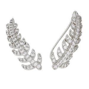 Sole du Soleil Women's 18K White Gold Plated CZ Simulated Diamond Crawler Leaf Fashion Earrings