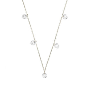 Sole du Soleil Women's 18K White Gold Plated CZ Simulated Diamond Floating Stone Fashion Necklace