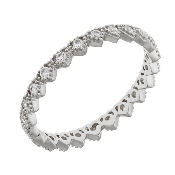 Sole du Soleil Women's 18k White Gold Plated CZ Simulated Diamond Stackable Heart Eternity Fashion Ring Size 7