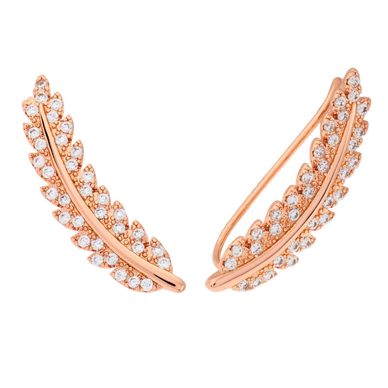 Sole du Soleil Women's 18K Rose Gold Plated CZ Simulated Diamond Leaf Crawler Fashion Earrings